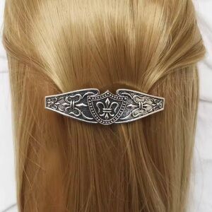 Silver Fleur-de-Lis Shield Hair Barrette